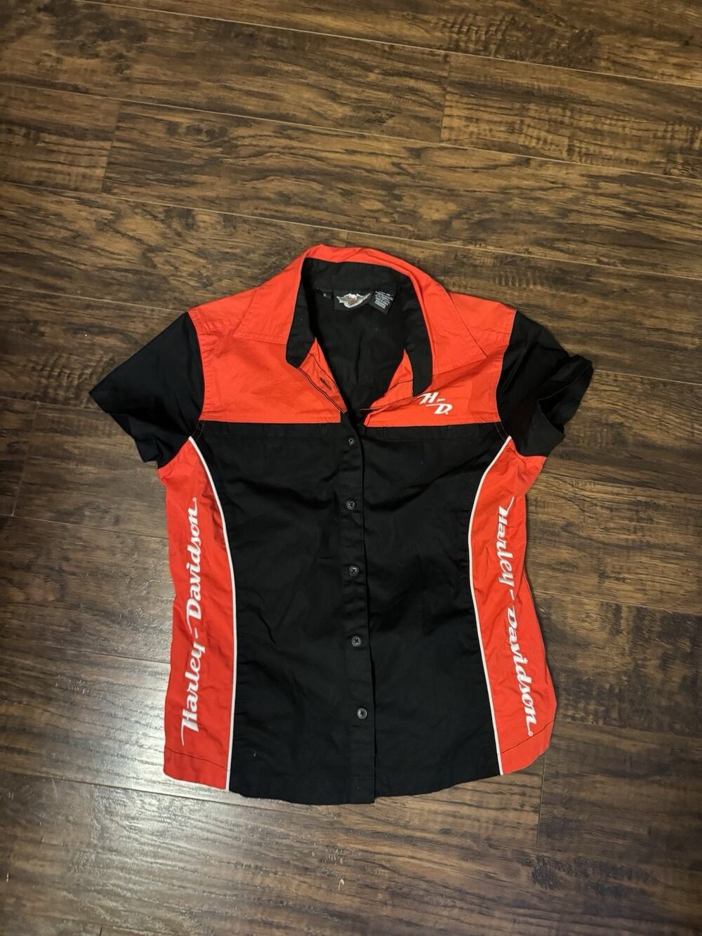 Harley Davidson Women’s Red And Black worker mechanic shirt - small